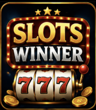 Slots Winner game with 777 slot reels, coins, and glowing gaming graphics