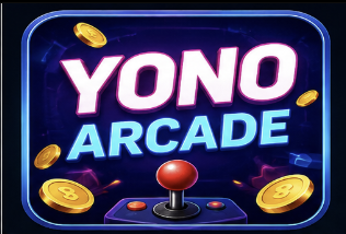 Yono Arcade game with joystick, coins, and colorful arcade gaming graphics