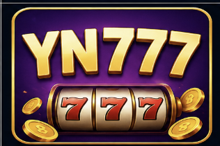 YN777 game featuring 777 slot reels, golden coins, and purple gaming graphics