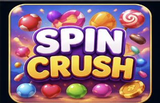 Spin Crush game featuring colorful candies, spin graphics, and vibrant gaming elements