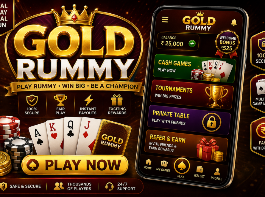 Gold Rummy online card game with playing cards and golden gaming theme