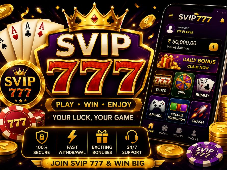 SVIP 777 online gaming platform featuring 777 symbols, playing cards, coins and mobile game interface